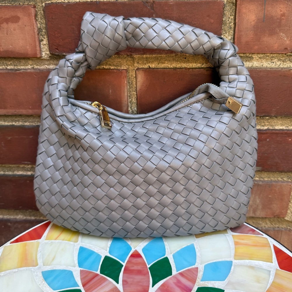 Melie Bianco Brigitte Grey Leather Satchel from Anthropologie NWOT